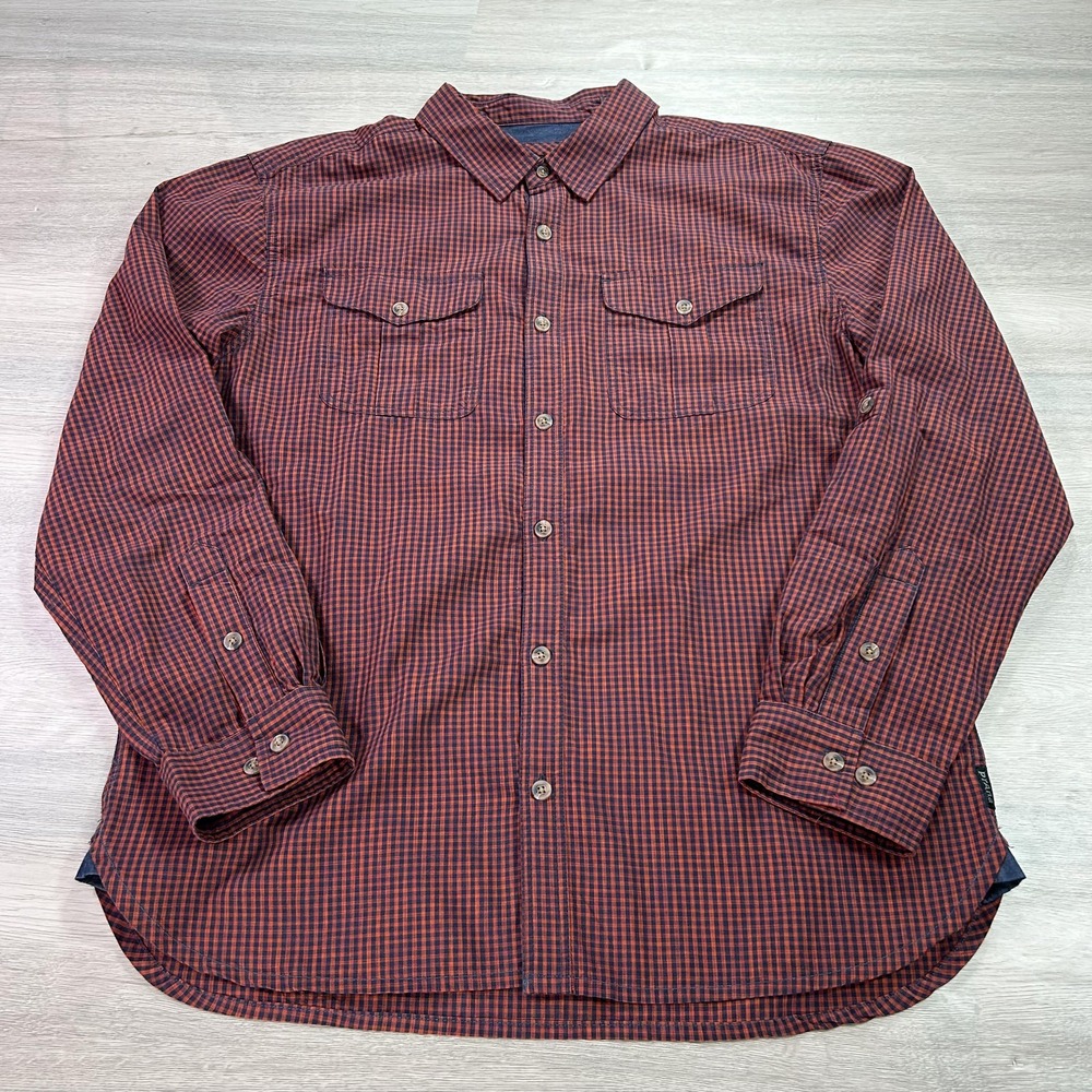 prAna Shirt Mens Extra Large Red Plaid‎ Button Down Long Sleeve Organic Cotton